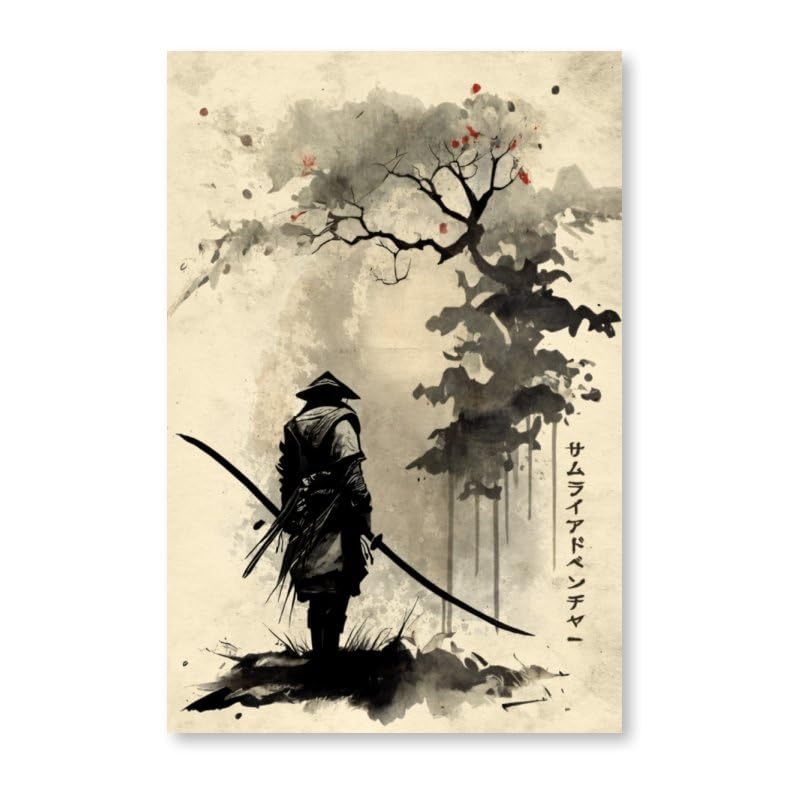Beautiful Samurai Journey Poster Print by MCAshe Art Printed Beige Aesthetic Wall Decor for Home Office (12"L x 8"W / Frame-2)