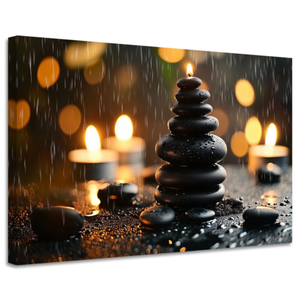 YMXHUANSH SPA Wall Art Decor Candles Canvas Print Orchids & Stones Zen Bathroom Artwork for Yoga Room Bedroom Massage Studio 24x36inch (Yellow / 24"x36")
