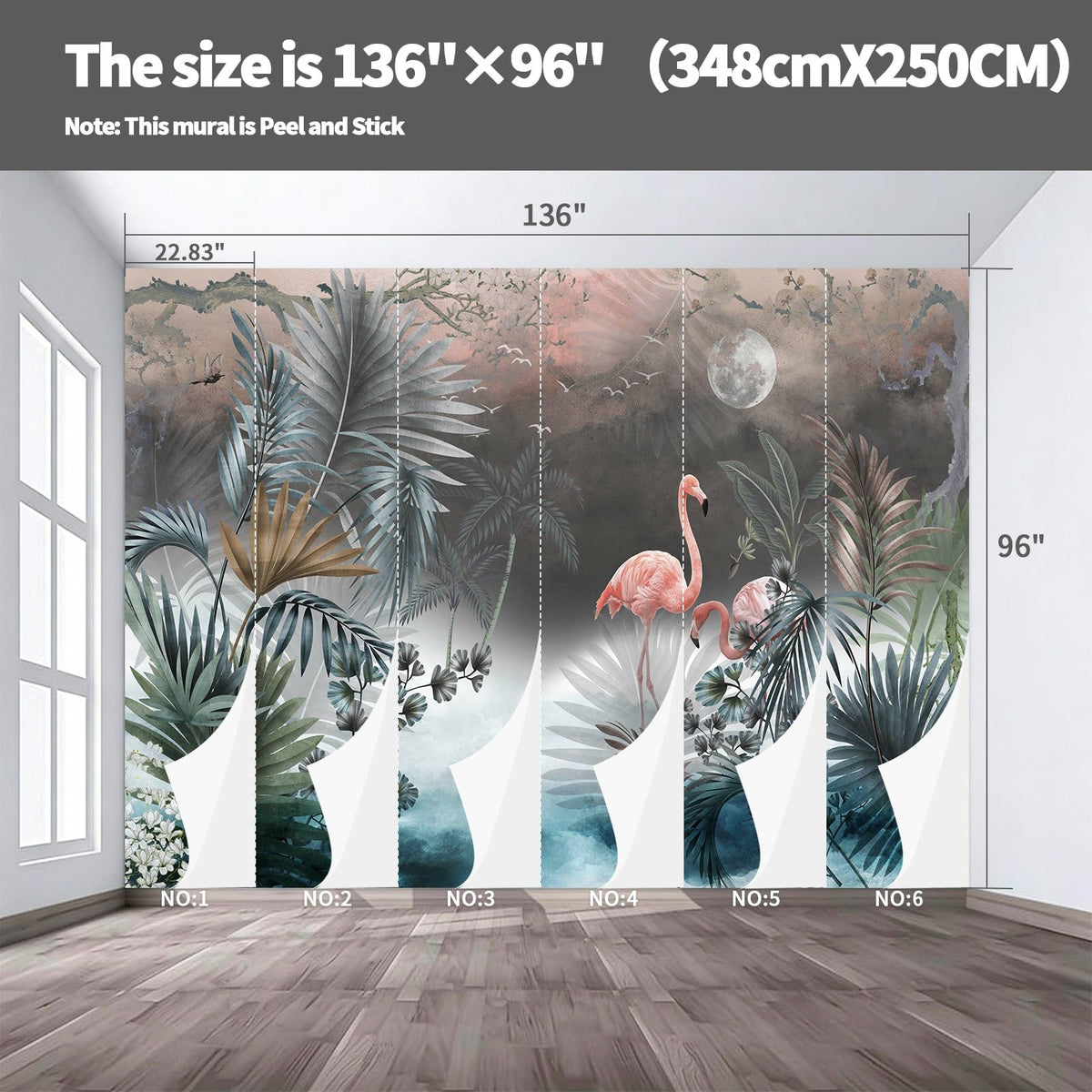 Peel and Stick Wall Mural Wallpaper Tropical 136"×96" Decor G14 (G14 / 136" x 96")