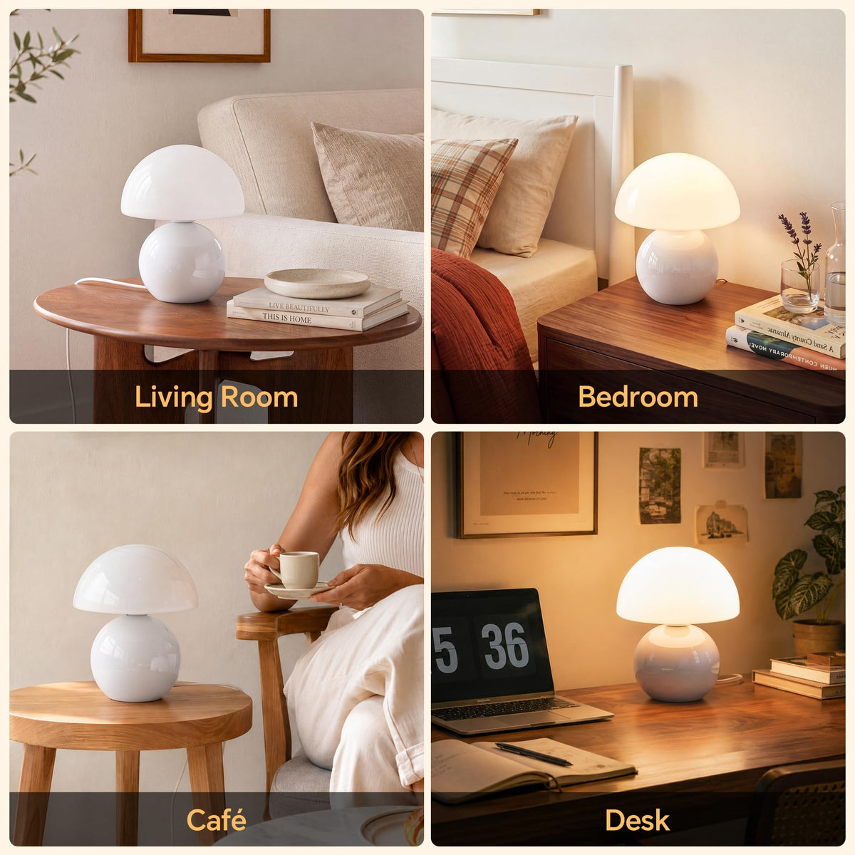 Mushroom Lamp Table Lamp for Bedroom (White)