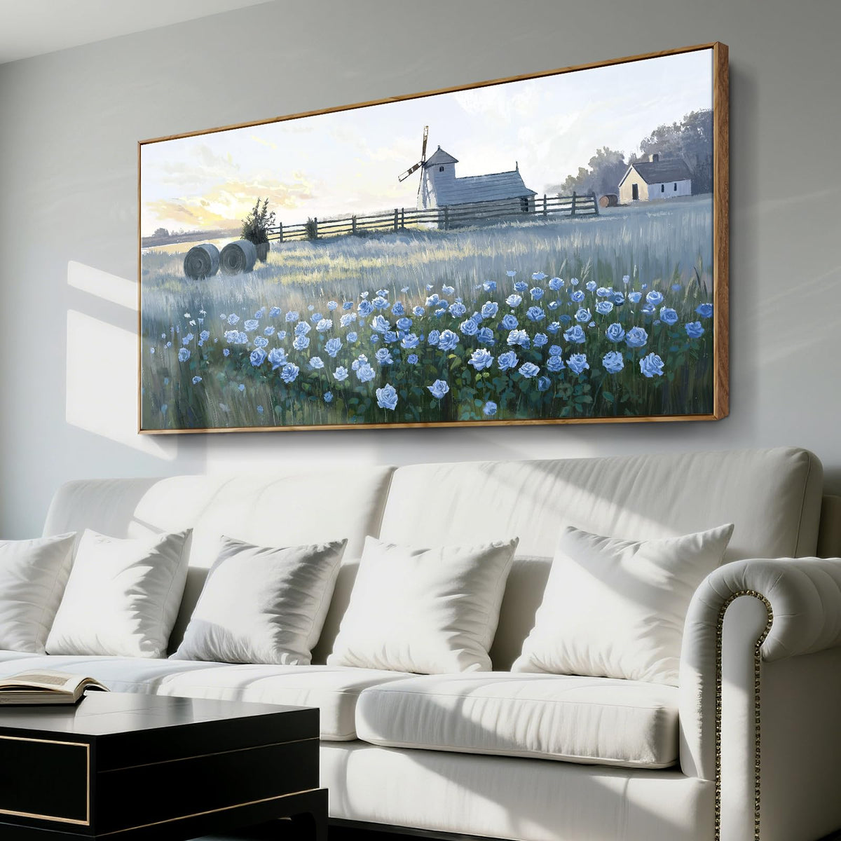 Oversize Framed Modern Wall Art (Farm Windmill Flower Wall Art / 58"L x 29"W(Framed))
