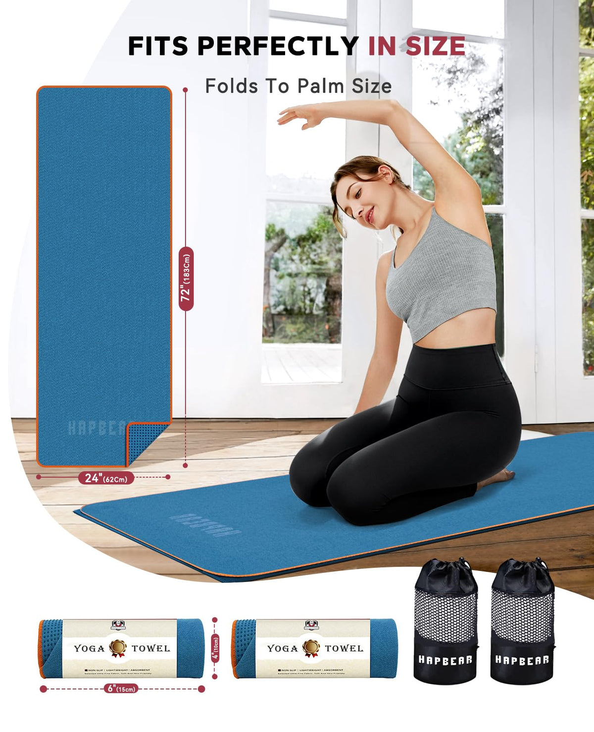 2 Pack Non Slip Yoga Mat Towel with Grip Dots (Blue (2 Pack))