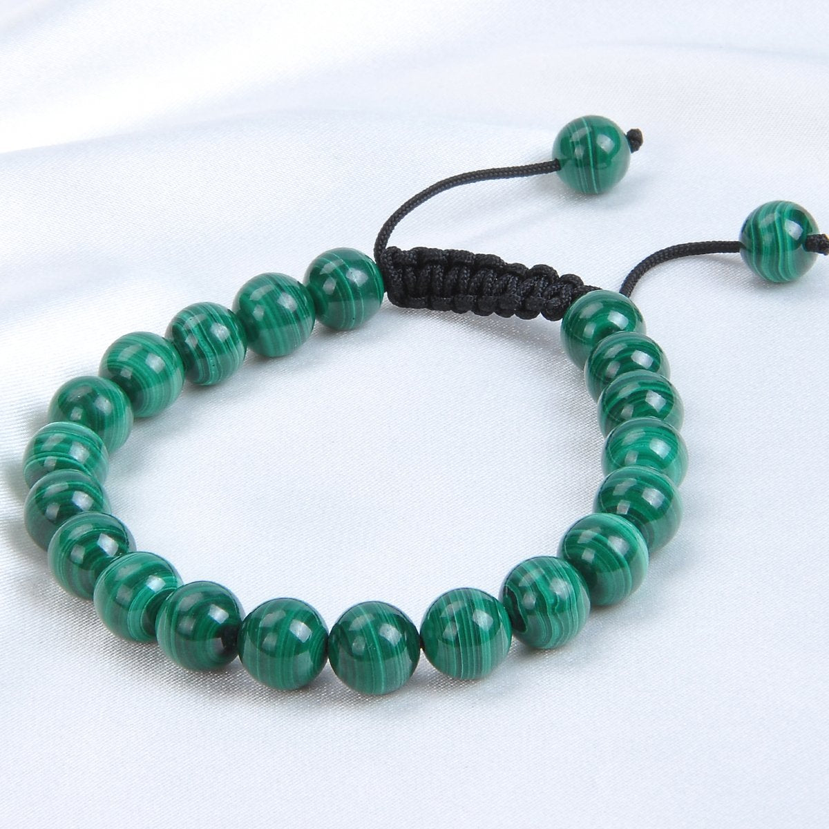 6mm Unisex Adjustable Size Genuine Stone Mala Beads Bracelet (Natural Malachite / 6mm)