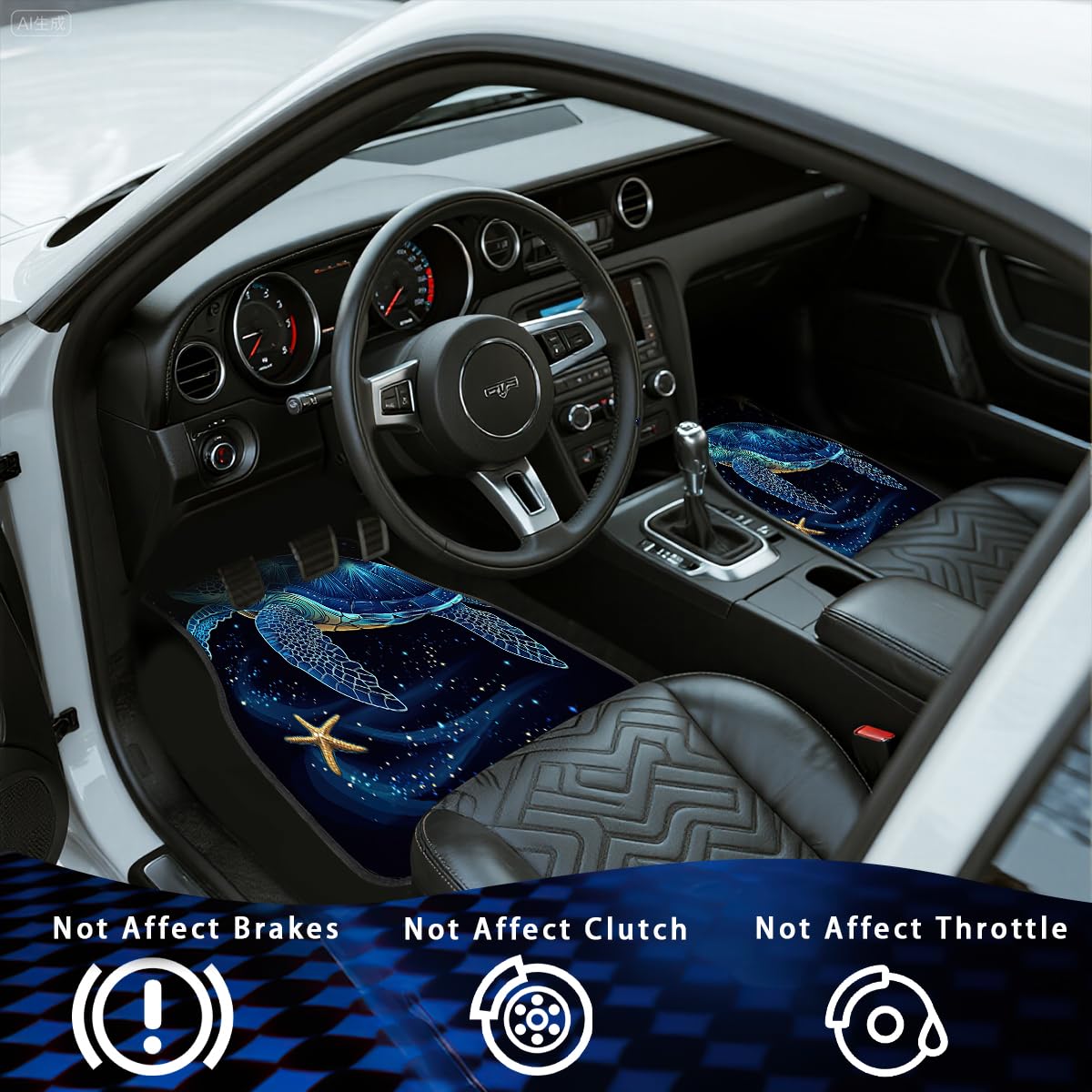 Sea Turtle Car Floor Mats Set of 4 Starfish Watercolor Painting Colorful Automotive Car Floor Carpets Non (26.8"L x 17.3"W x 0.4"Th / Sea Turtle)