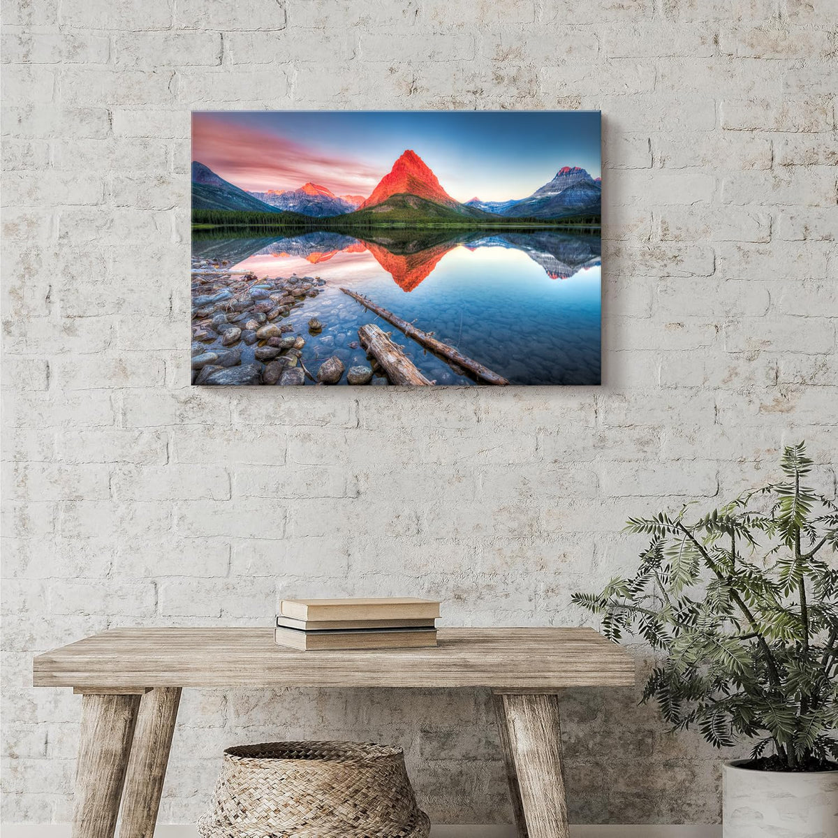 Glacier Mountain Wall Art Sunset Lake Reflection Landscape Canvas Wall Decor National Park Scenery Posters Prints Painting Modern Nature Photo Artwork for Living Room Bedroom Home Decorations 16x24 (24"L x 16"W / GlacierMountain)