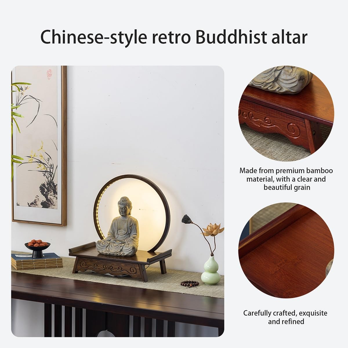 Prayer Altar Chinese Meditation Table (19.7x9x4.3in / Rosewood Color)
