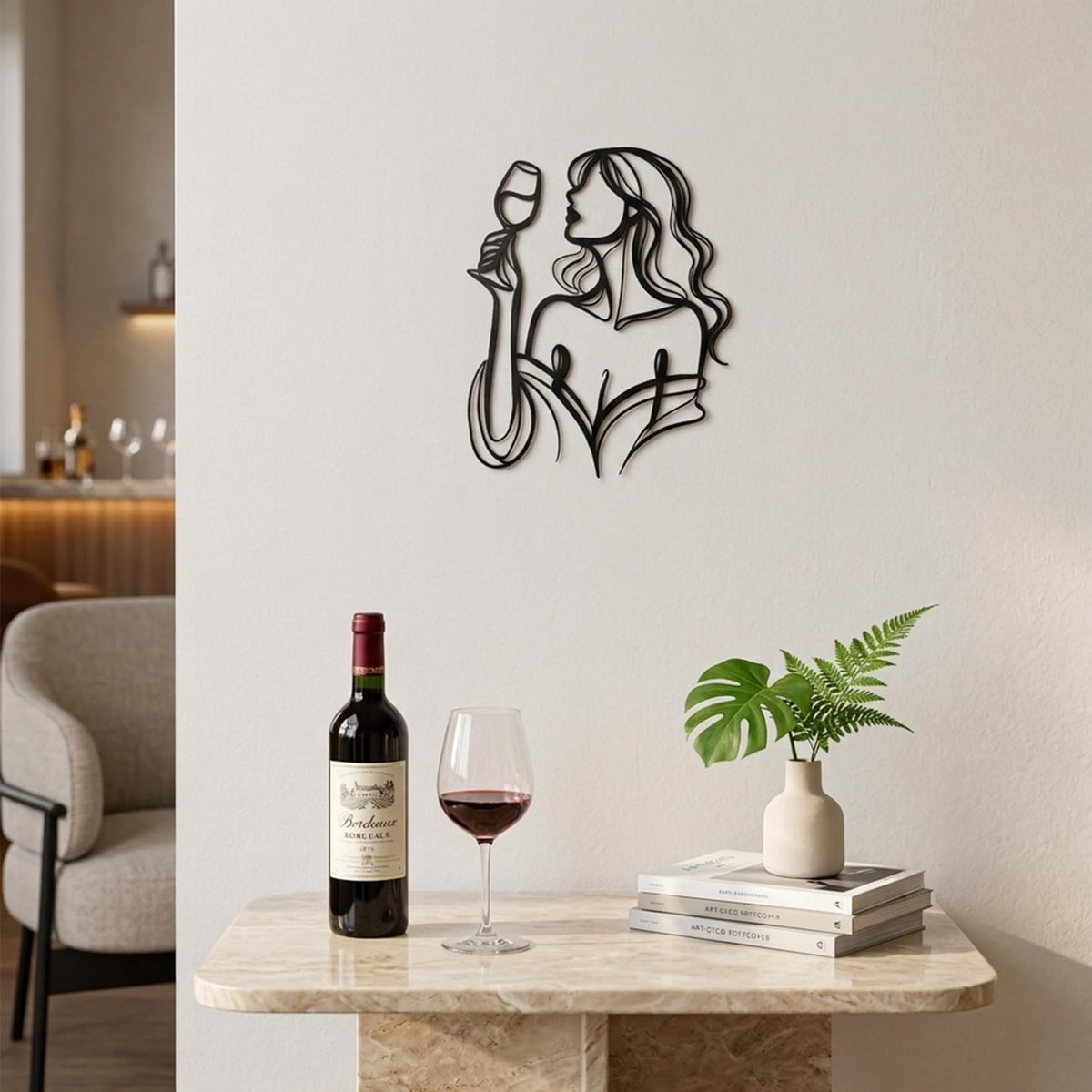 Black Metal Wall Art Decor (Drinking Wine)