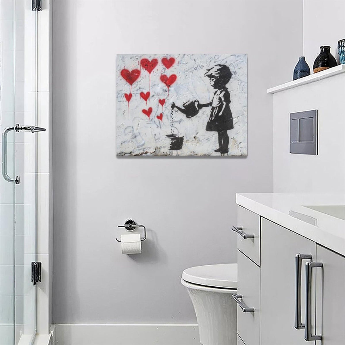 Banksy Girl Wall Art Heart Pictures Street Graffiti Canvas Wall Decor Kids Aesthetic Painting Pop Home Modern Artwork Decorations Framed for Living Room Bedroom Bathroom Office 16 x 12 inch (16"L x 12"W / kids)