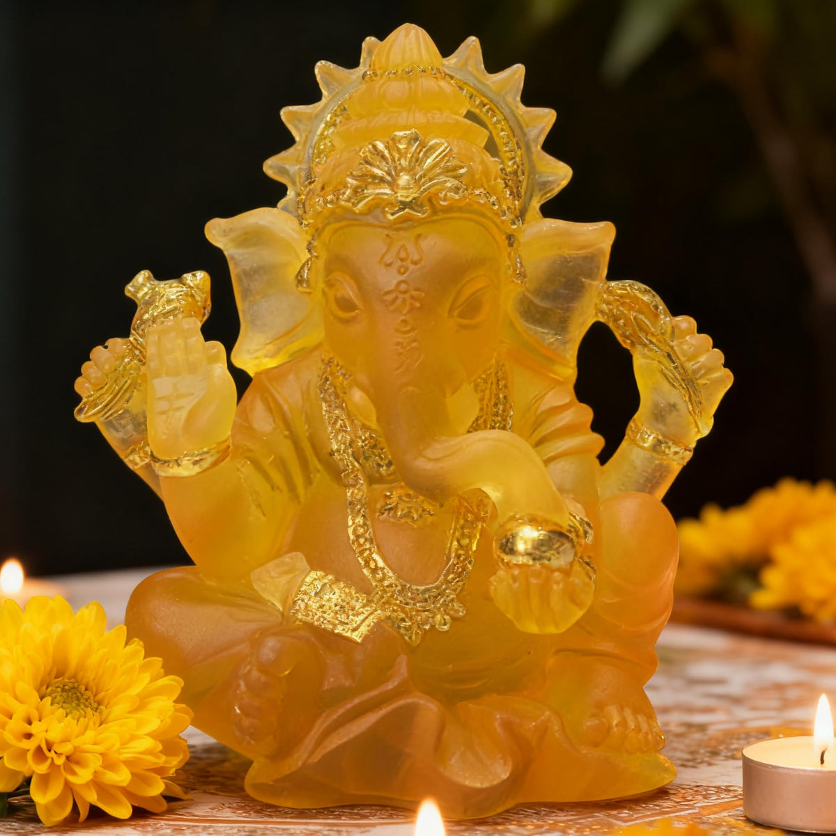 Indian God Lord Ganesha Statue (Orange / 3.14")