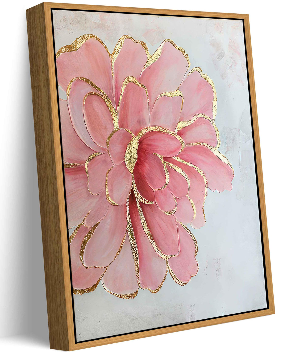 Framed Pink Peony Flower Canvas Wall Art Modern Pink and Gold Floral painting Decor Pictures Abstract flowering Posters Prints for Corridor Living Classroom Bedroom Woman Room Decoration (Flower / 24"L x 16"W)