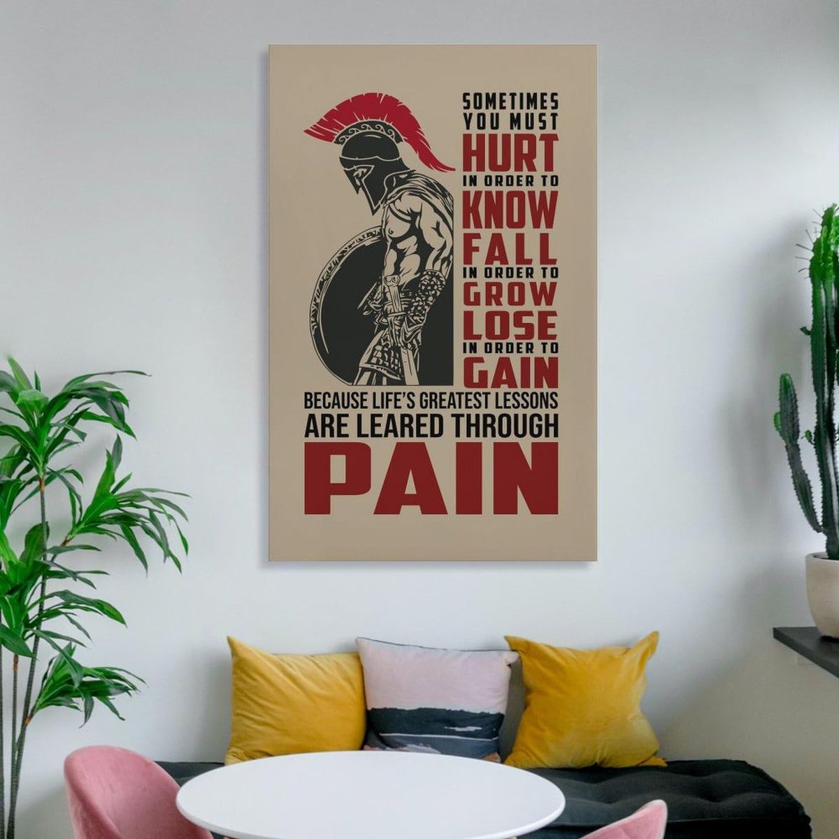 Spartan Motivation Quote Spartan Warrior Canvas Printing Wall Art Prints Wall Decor Posters Pain Lessons Typography Red Black Stoic Gym Office Living Room Bedroom Decor 16x24inch (style-23 / 16x24inch(40x60cm) Frame)