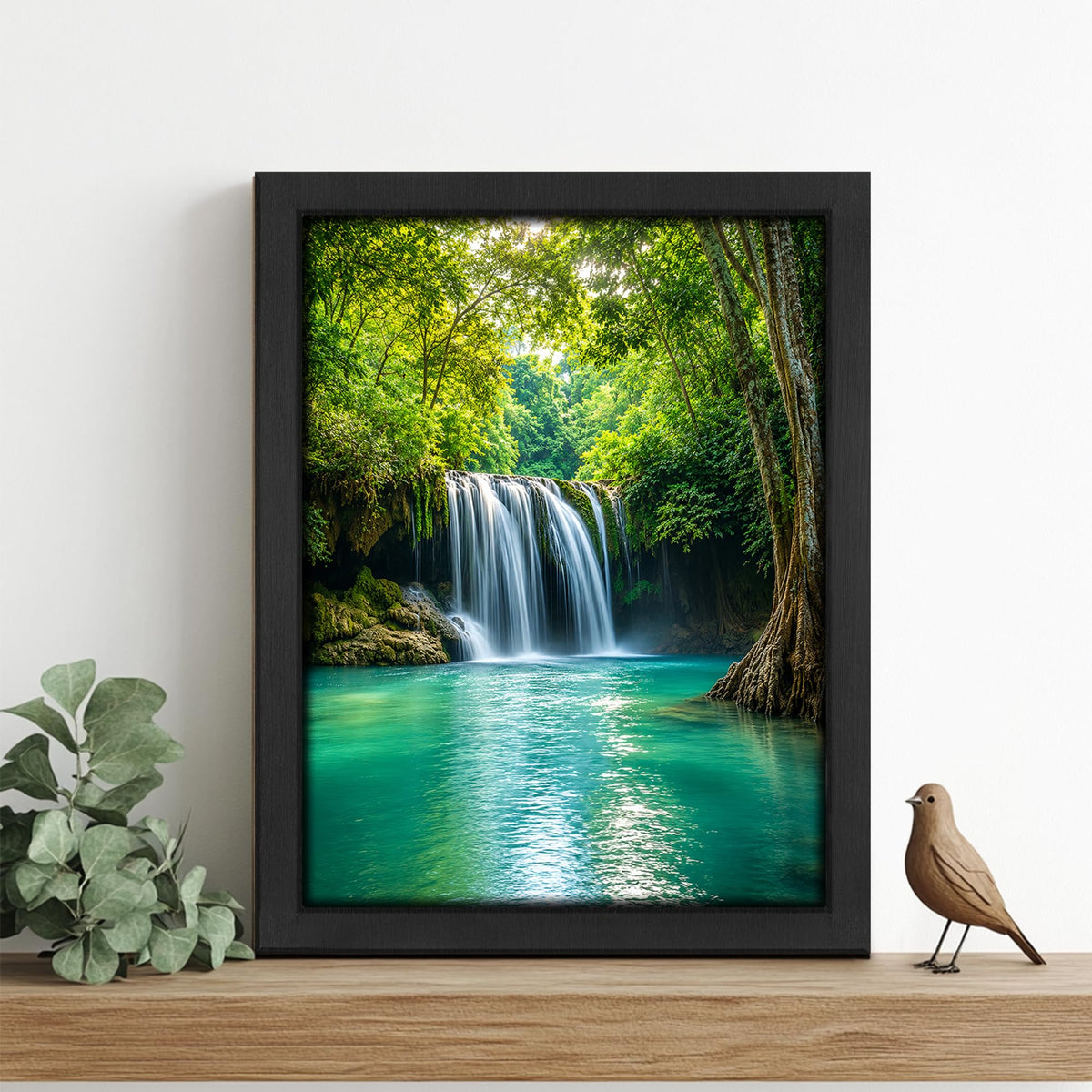 Forest Waterfall Decor Wall Art (Wall Art Framed 30 / 20"L x 16"W)