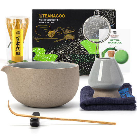Matcha Set with Spout (Dark Clay / 7 pcs/set, Bowl with Pouring Spout)