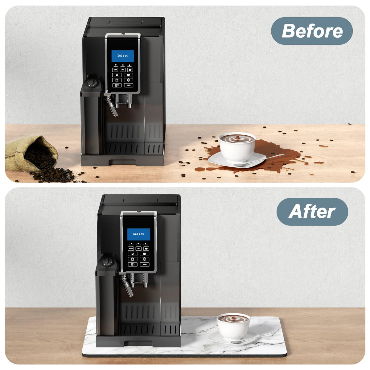 Coffee Mat 12" x 19" Cute Marble Style Coffee Bar Mats for Espresso Machine Station Accessories and Organizer (White Marble / 12" x 19")