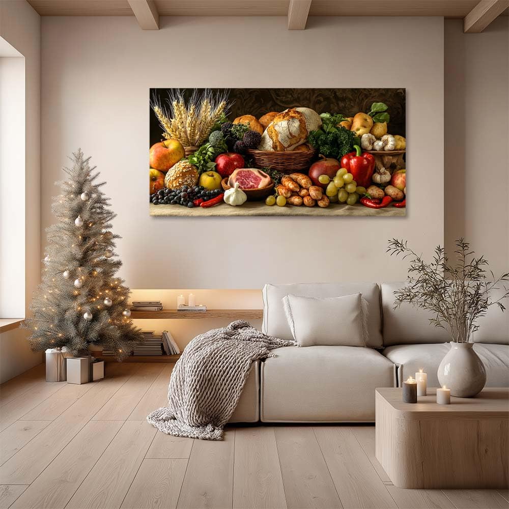 Classic Food Still Life Canvas Wall Art Rustic Kitchen Harvest Painting Flat Print Gallery Wrapped Bread Fruit Picture Artwork for Living Room Bedroom Bathroom Decor (Abstract / Still Life Food 33 / 46"L x 23"W)