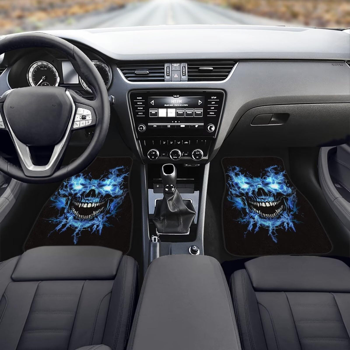 Blue Skull Auto Floor Mat Protector Universal Skull Car Floor Mats 4 Piece Non Slip Rubber Car Rugs Carpet Mats Full Set Washable Skulls Automotive Accessories (Blue Skull)