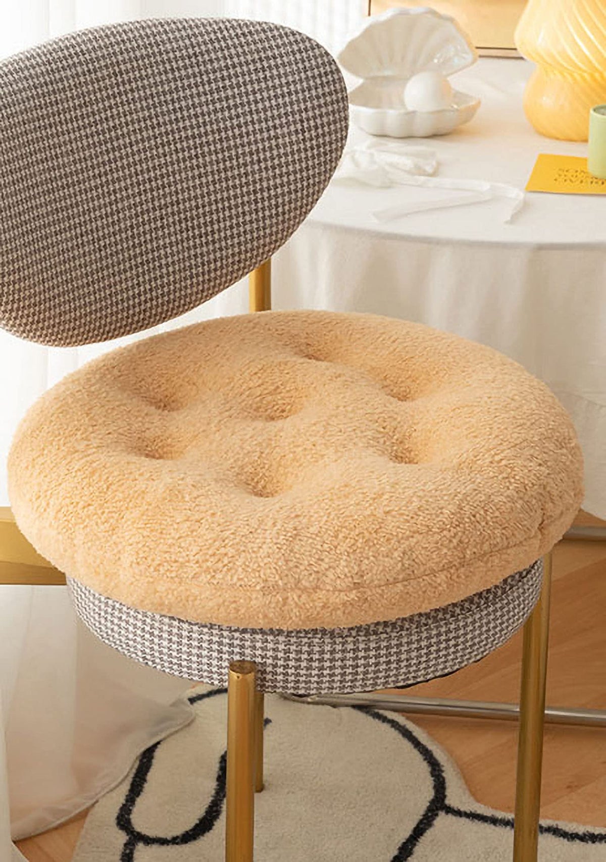 Comfortable Square and Round Artificial Lambswool Chair Pads (14 inch(35cm) / Round-brown)