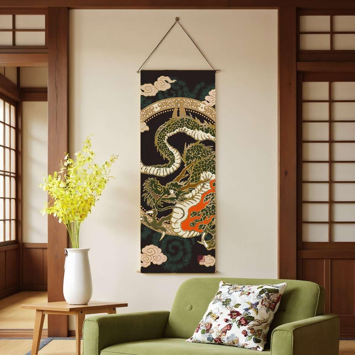 japanese scroll wall art Decorations Thin Tapestry asian wall art hanging scroll for Living Room (Dragon)