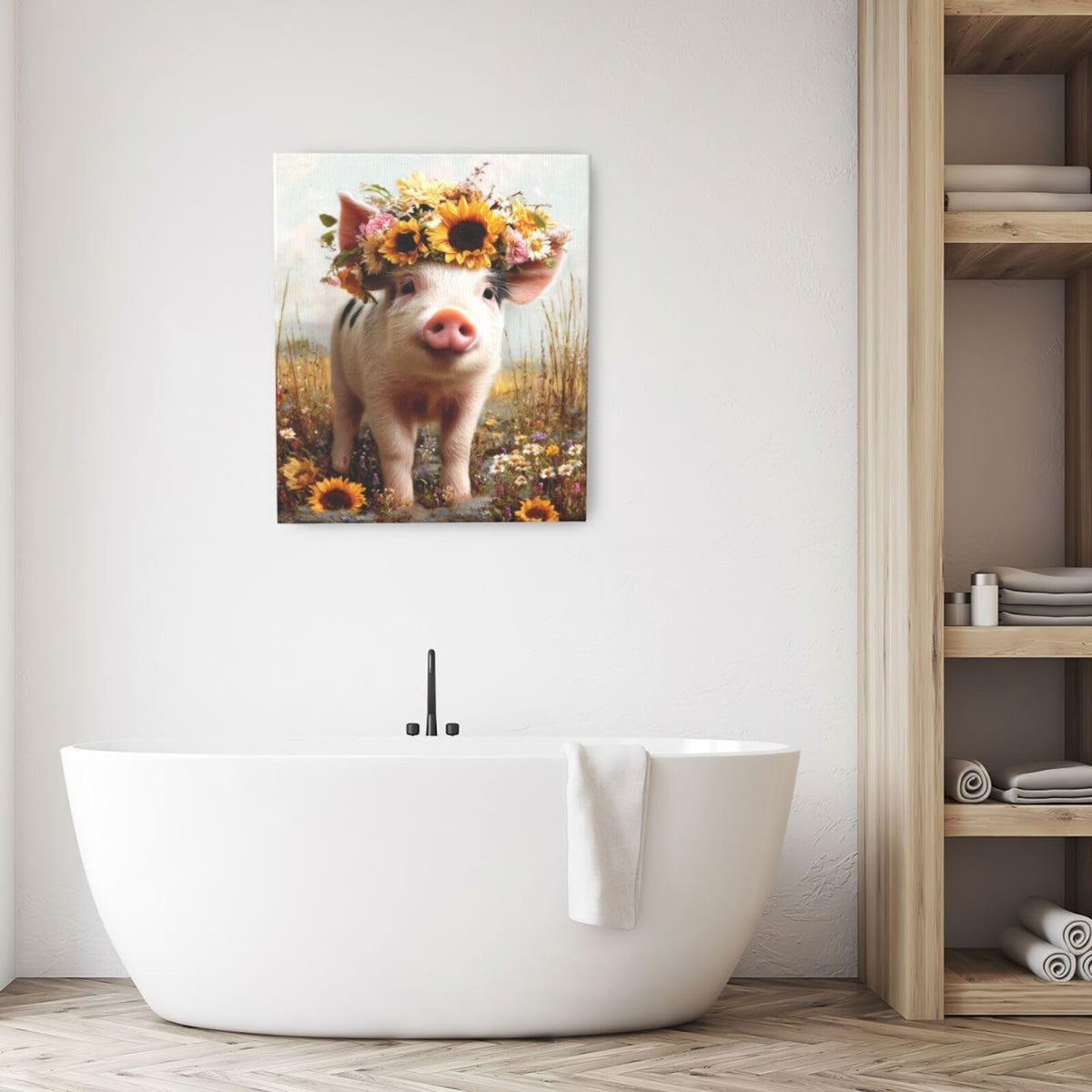 Rustic Pig Nursery Wall Art For Kids Cute Animal Bathroom Canvas Wall Decor Country Pictures Paintings Prints Artwork Framed Decorations For Girls Boys Children's Room Bedroom Living Room Gifts 20" x 24" (Pig / 24"L x 20"W)