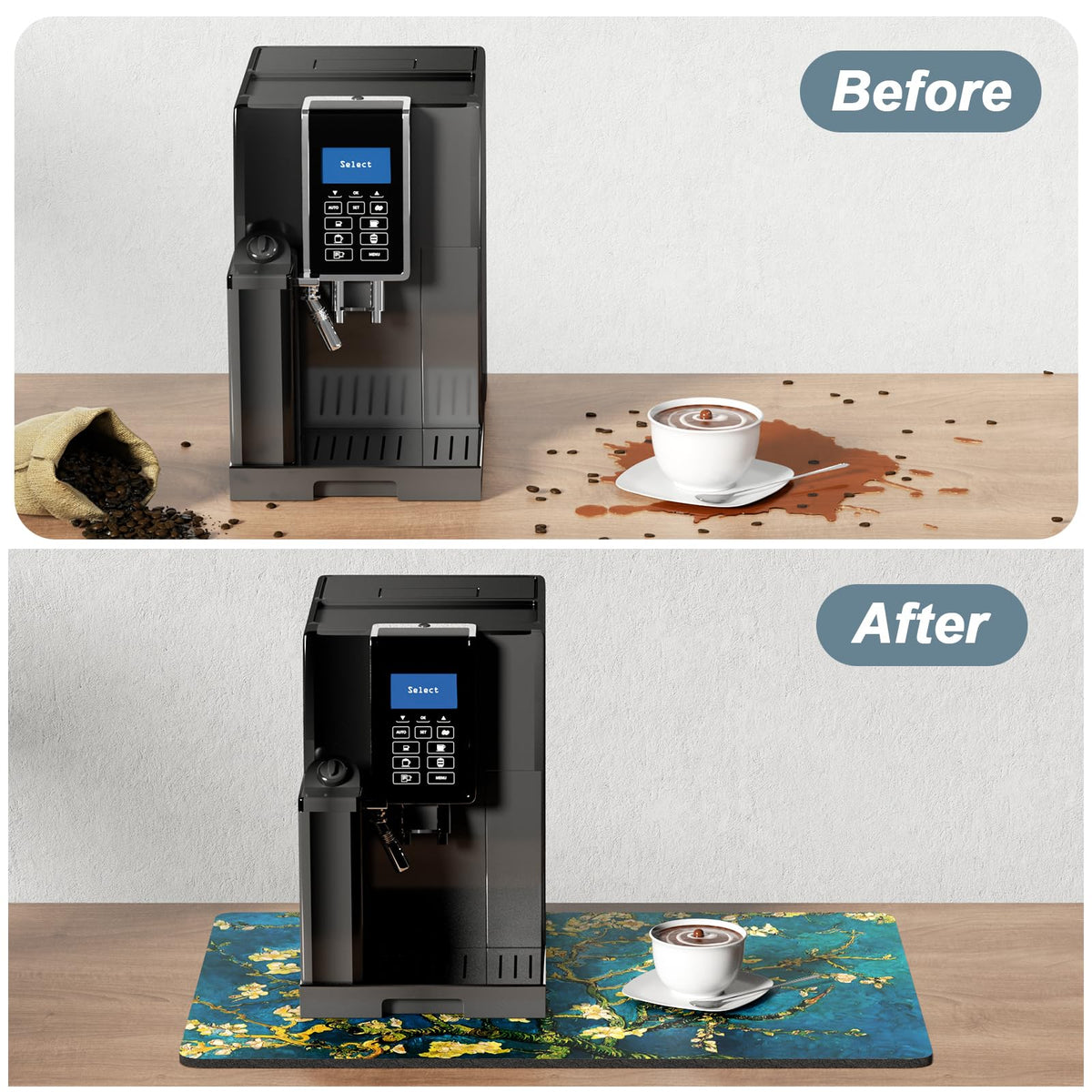 Coffee Mat 12" x 19" Coffee Bar Mats for Espresso Machine Station Accessories and Organizer (Almond Blossom / 12" x 19")