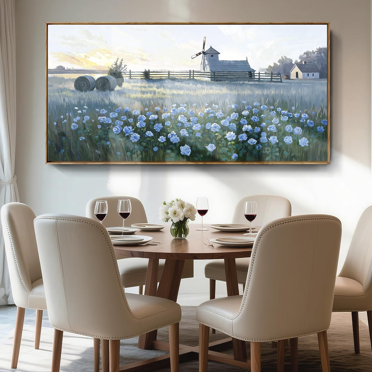 Large Framed Modern Canvas Wall Art (Farm Flower Wall Art / 48 x 24 inches)