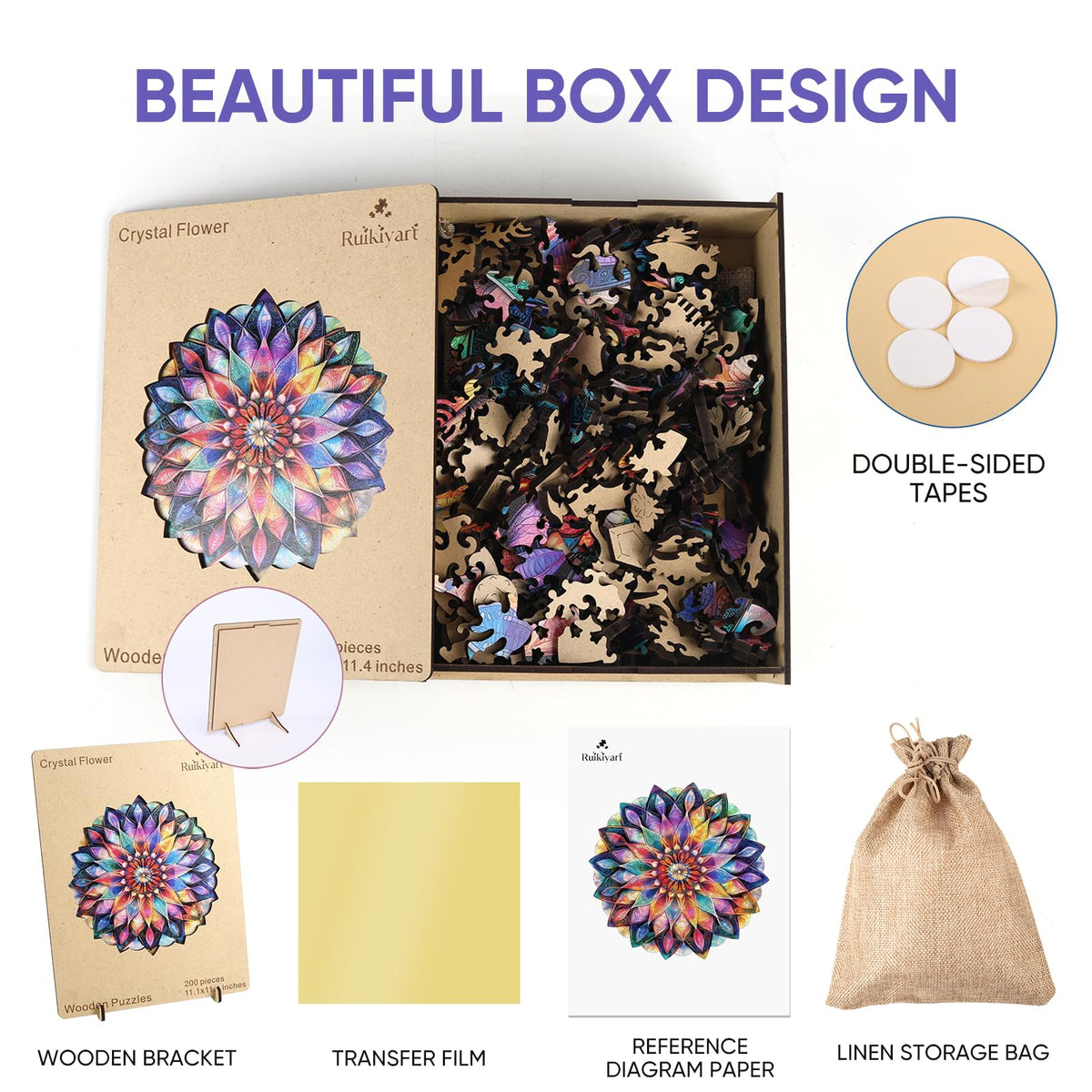 Colorful Crystal Flower Wooden Jigsaw Puzzles for Adults Puzzles 500Pcs Unique Irregular Shape Cut Puzzles for Family and Couples on Birthday (Crystal Flower / 500 pieces)
