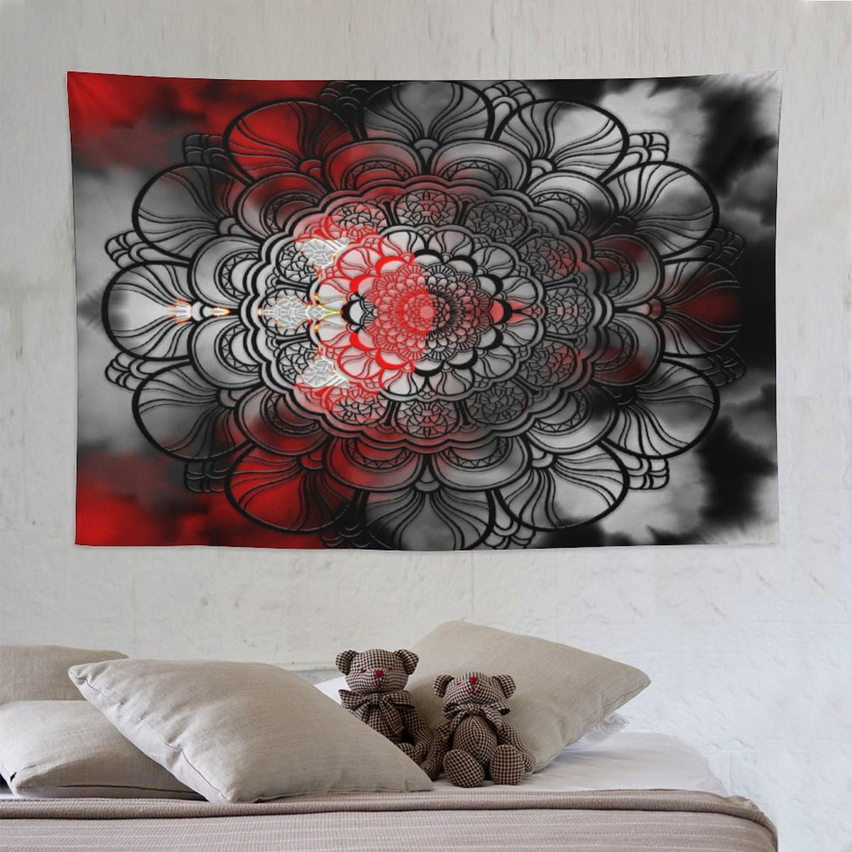 Black And Red Mandala Tapestry Wall Hanging Abstract Yellow Red Black Boho Floral Modern Tapestries Home Decor for Living Room Bedroom Apartment Farmhouse Dorm 60"x90" (60"L x 90"W / Mandala-15)
