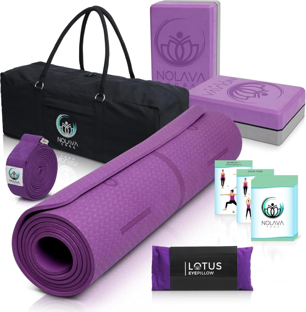 NOLAVA 7 Piece Yoga Mat Set (Purple (7-Piece Set) / 7-Piece Set)
