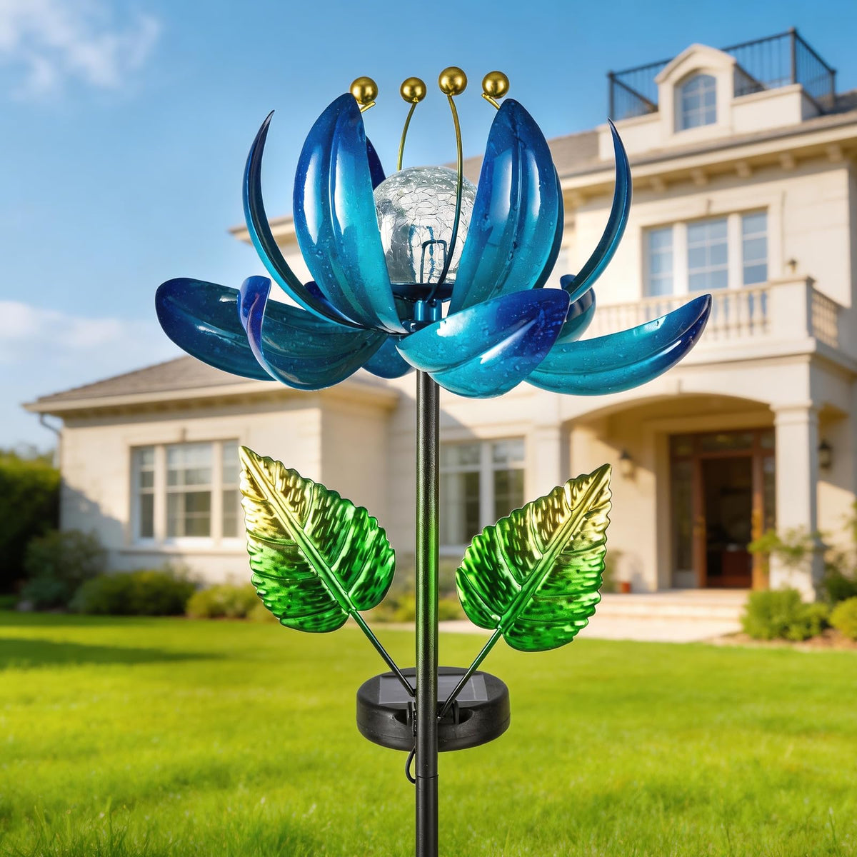 Solar Garden Lights Metal Flower Decor (Dazzling Blue)