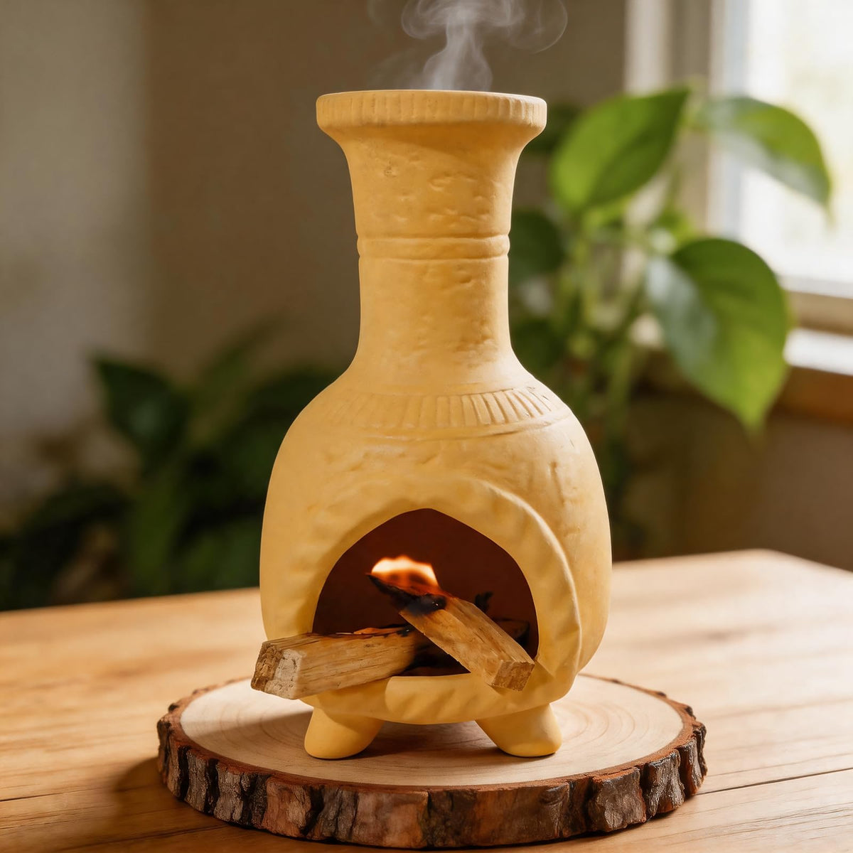 Ceramic Mini Chiminea Palo Santo Burner (Mexican Palo Santo Holde-yellow)