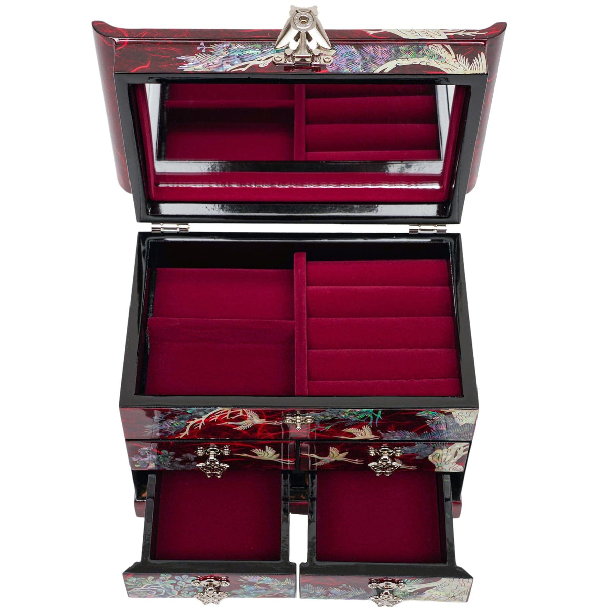 Mother of Pearl Jewelry Organizer Box (Crane_Red)