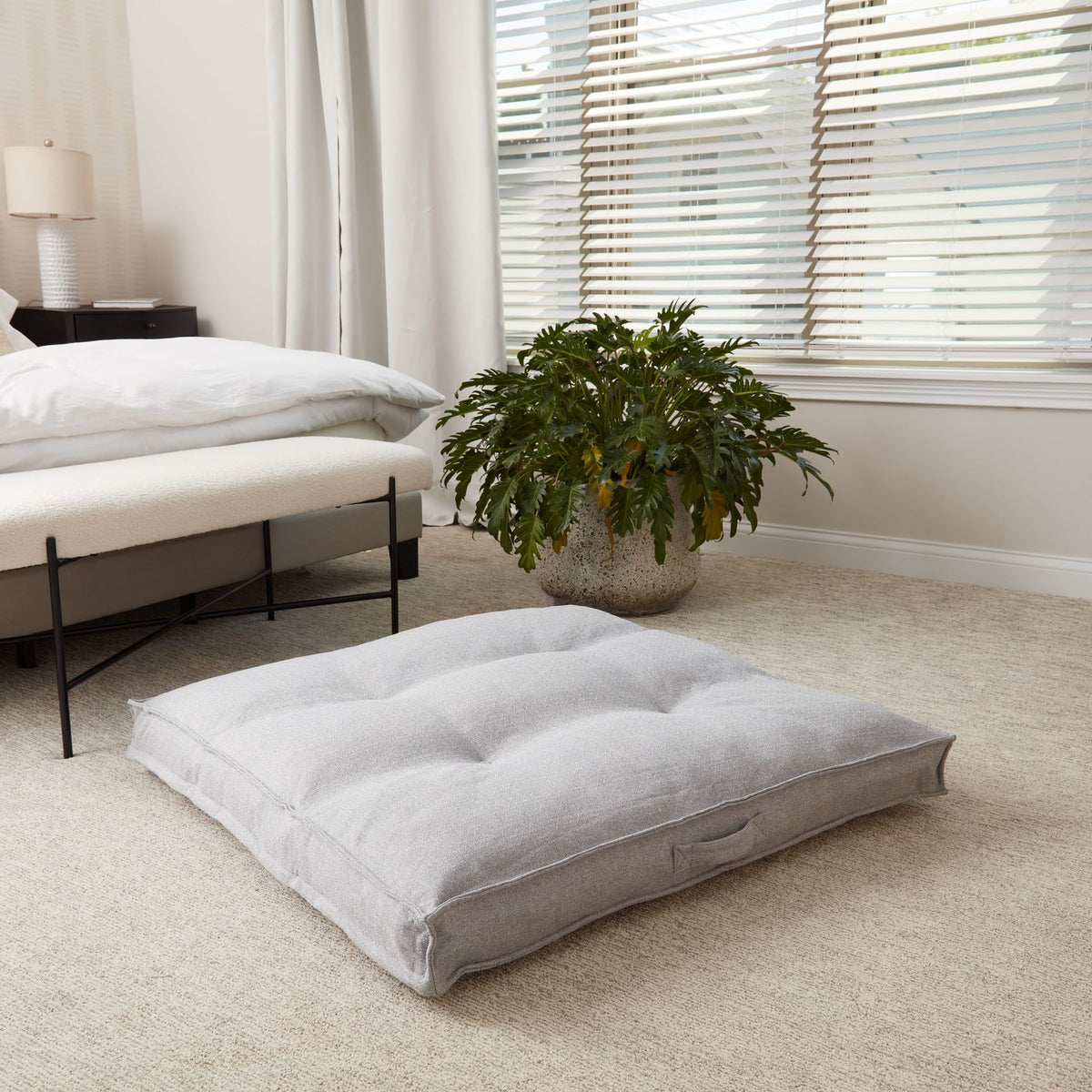 Square Tufted Floor Pillow with Removable Cover (Cement / Large (40"))