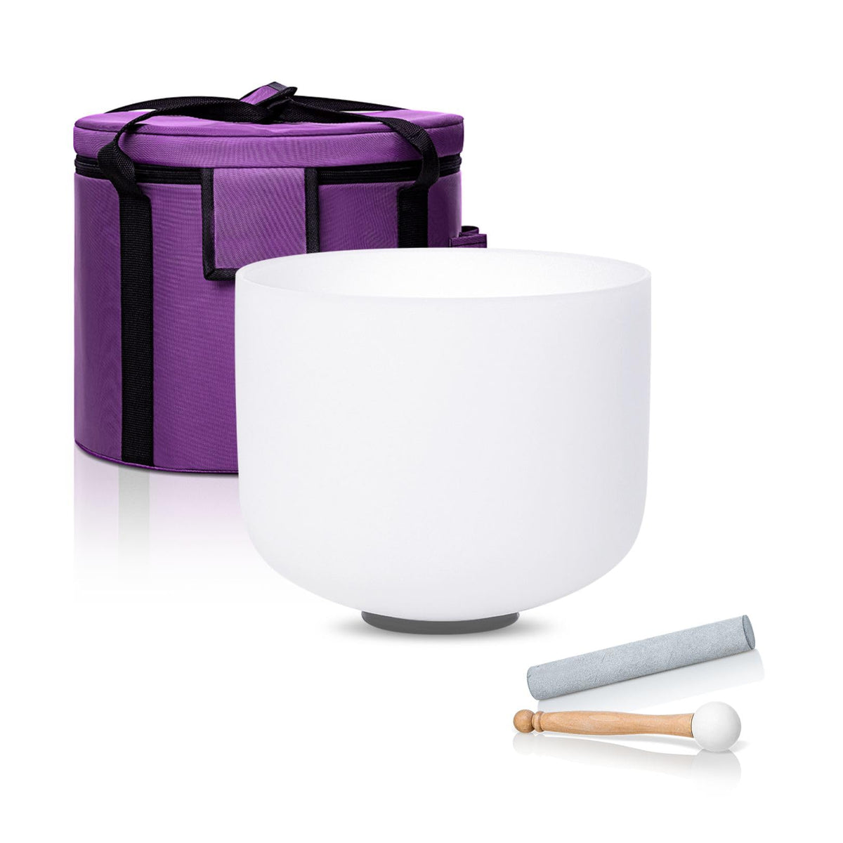 8 Inch F Note 432hz Heart Chakra Crystal Singing Bowl Healing Pure White with Carrying Case and Rubber Mallet Suede Strikers Oring (8 inch / White F)