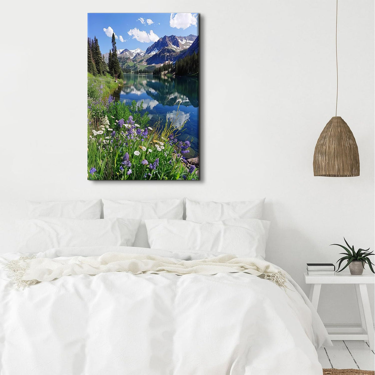 Mountain Wall Art Nature Forest Wall Decor Colorado National Park Posters Spring Floral Landscape Canvas Pictures Rocky Mountain Lake Canvas Prints Artwork for Living Room Office Home Decoration 16x24" (48"L x 32"W / Rocky Mountains)