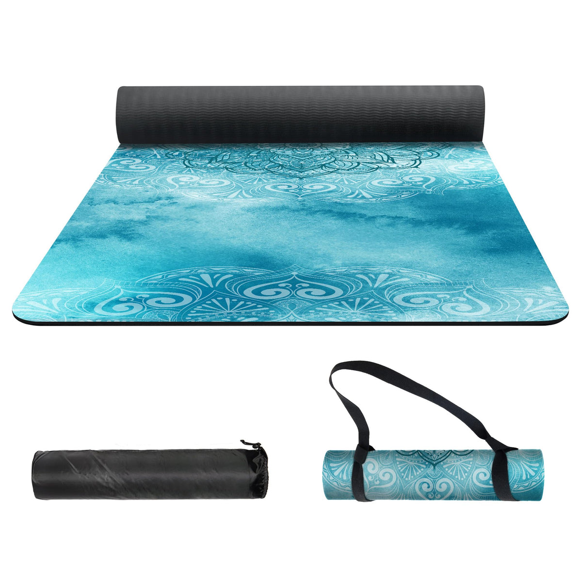 Yoga Mat Print Extra Thick TPE Non Slip Fitness Exercise Mat with Carrying Bag (ManTuoLuo3)