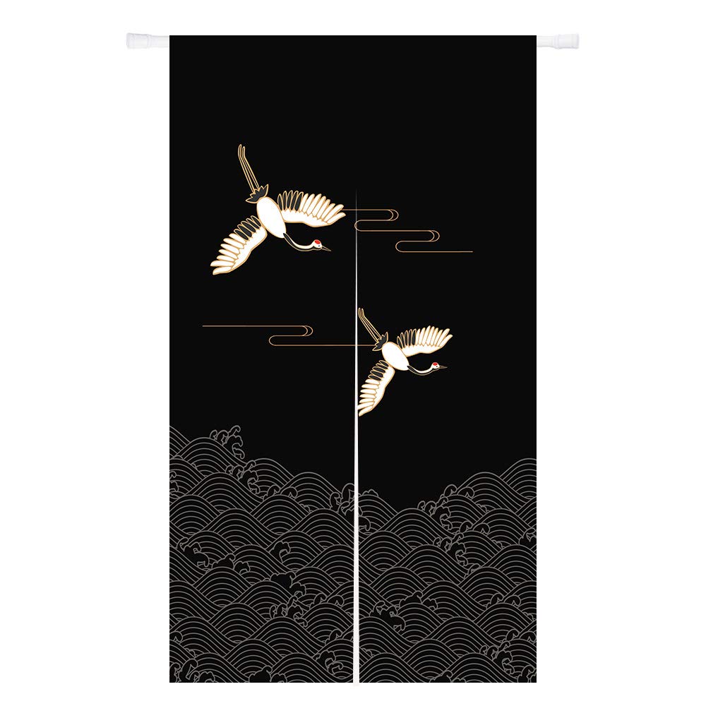 Japanese Doorway Curtain Noren Dark Blue Traditional Painting Tapestry Red Crowned Crane Noren Curtain Door Curtain for Kitchen Bistro Partition Shading Home Decoration 33.5X 59 in (Red Crowned Crane / 33.5"W x 59"L (Pack of 1))