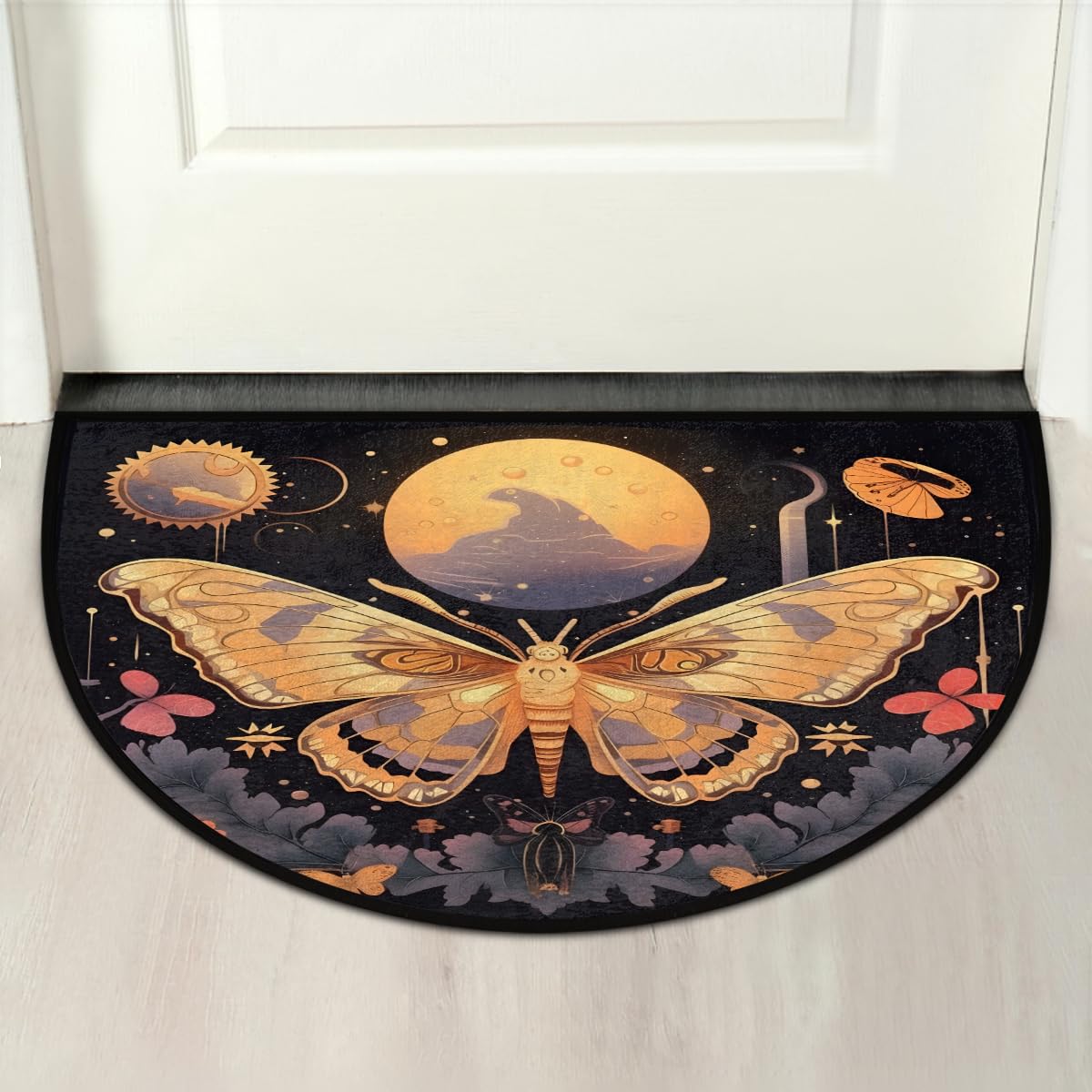 Half Round Door Mat Moon Butterfly Non Slip Semi Circle Doormat (Moon Butterfly)