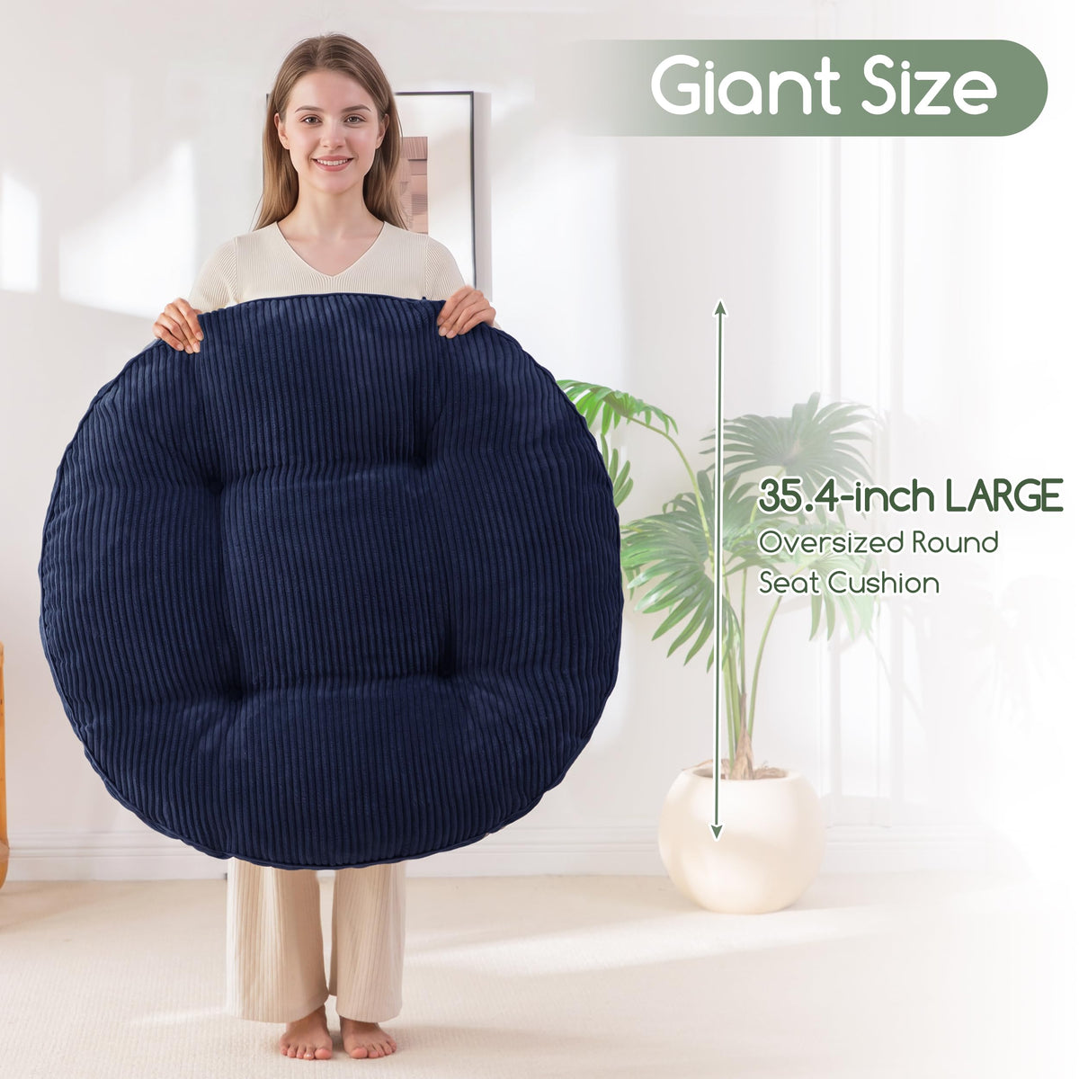 35" Floor Pillow Cushion for Adults (Navy / 4" Thick Round)