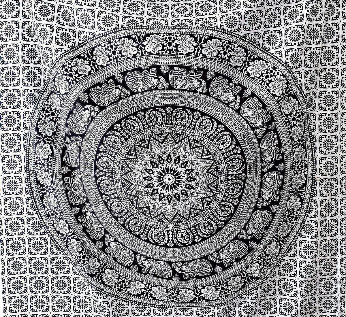 Wall Hanging Tapestry for Bedroom Hippie Mandala Bohemian Tapestry Floral Design Indian Magical Thinking Tapestries Dorm Decor 30 x 40 Inch (40"L x 30"W / Black and White)