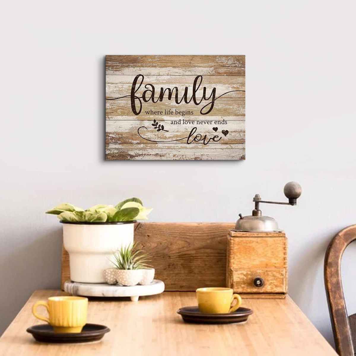 Rustic Bless Home Wall Decor Family Wall Art for Living Room Farmhouse Family Signs Pictures for Kitchen Dining Room Vintage Inspirational Motto Wall Prints Artwork Bedroom Entryway Decorations 12x16" (16"L x 12"W / Family)