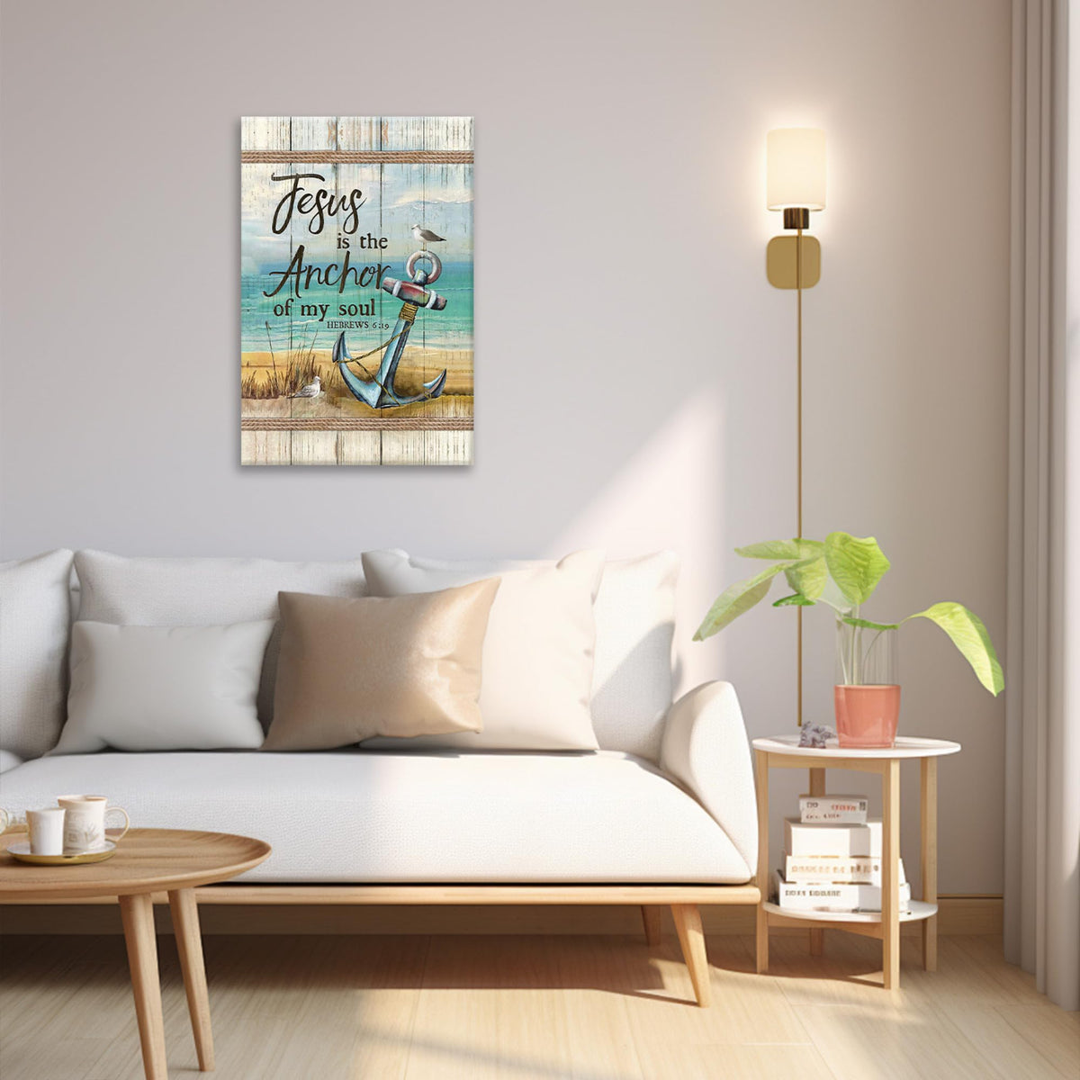 Christian Beach Anchor Wall Art Scripture Coastal Nautical Canvas Print Painting Bible Verses Pictures Framed Christian Gifts Artwork Dining Living Bathroom Bedroom Decor for Home Office 16"x24" (24"L x 16"W / Hebrews Anchor)