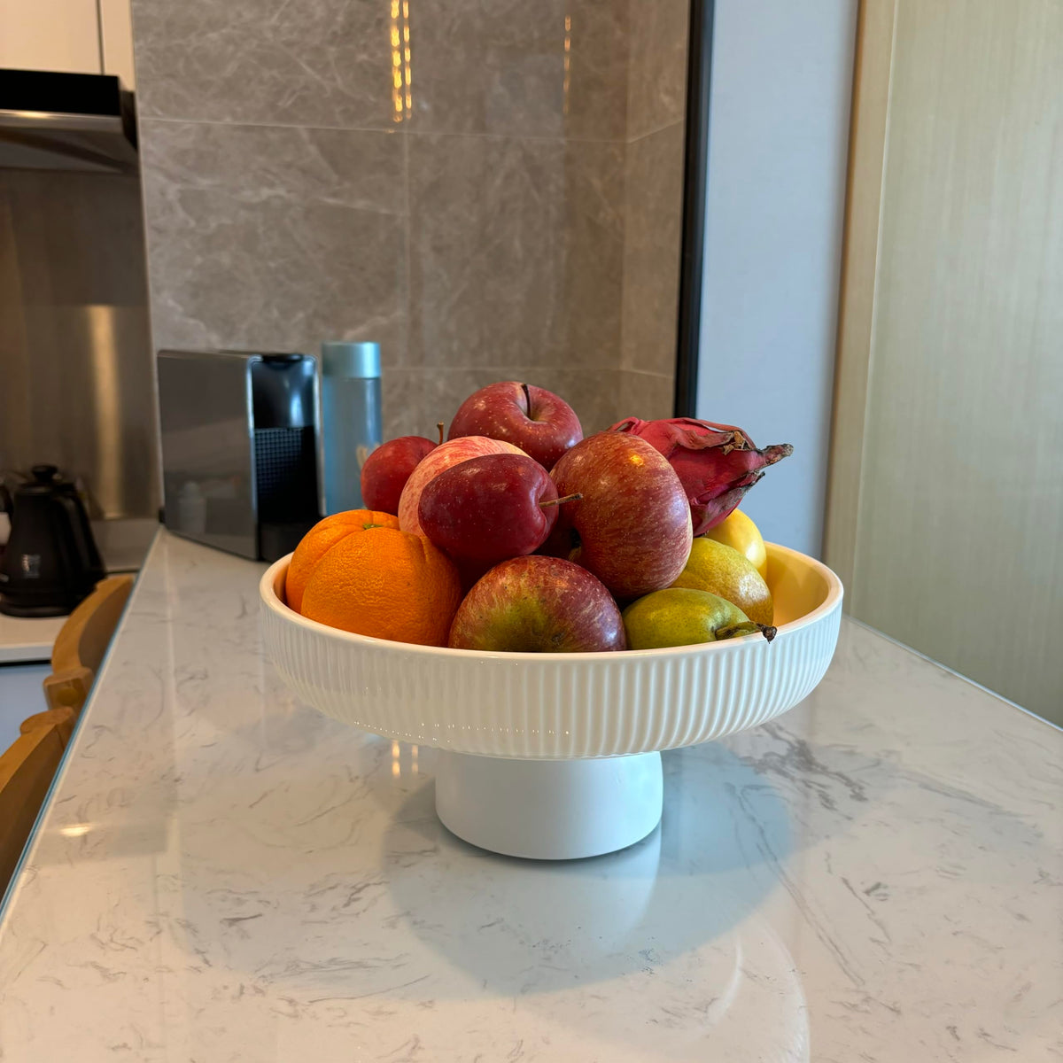 11" Ceramic Fruit Bowl for Kitchen Counter (White)