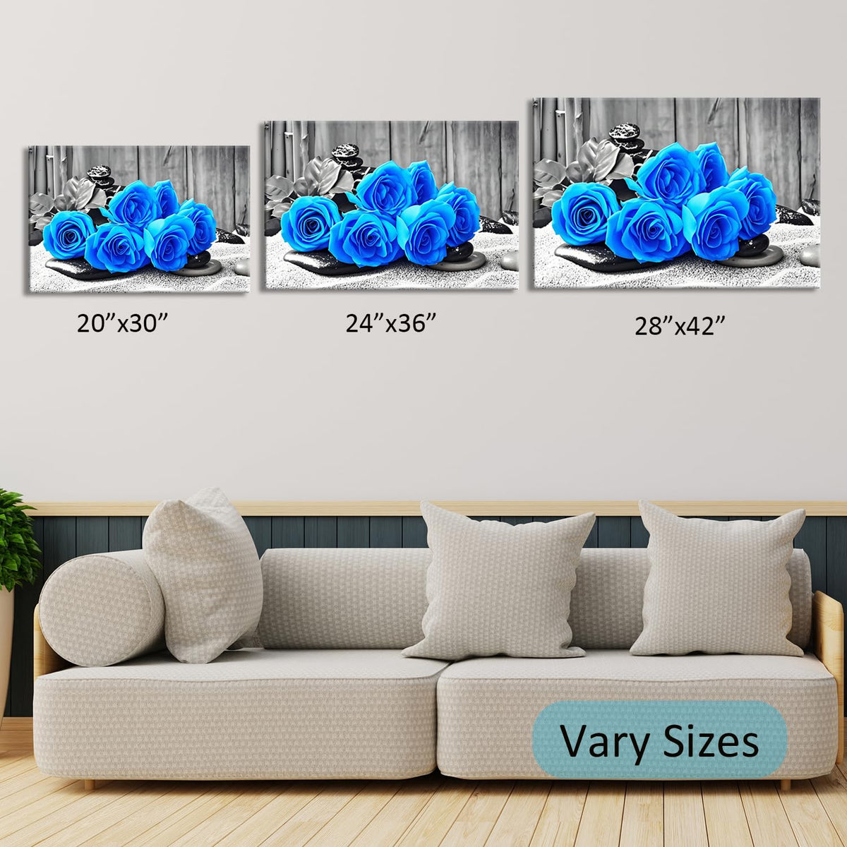 Black and White Blue Roses Bedroom Wall Decor Framed Modern Zen Artwork Unique Gift Idea for Bedroom Bathroom Office Home Decor （rose (42.00L" X28.00W'' / rose-2)