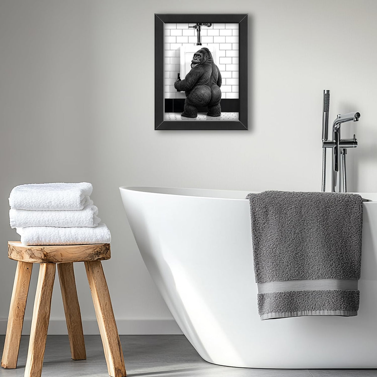 Funny Bathroom Wall Art Framed Gorilla Bathroom Decor (Framed Bathroom Art 5 / 16"L x 12"W)