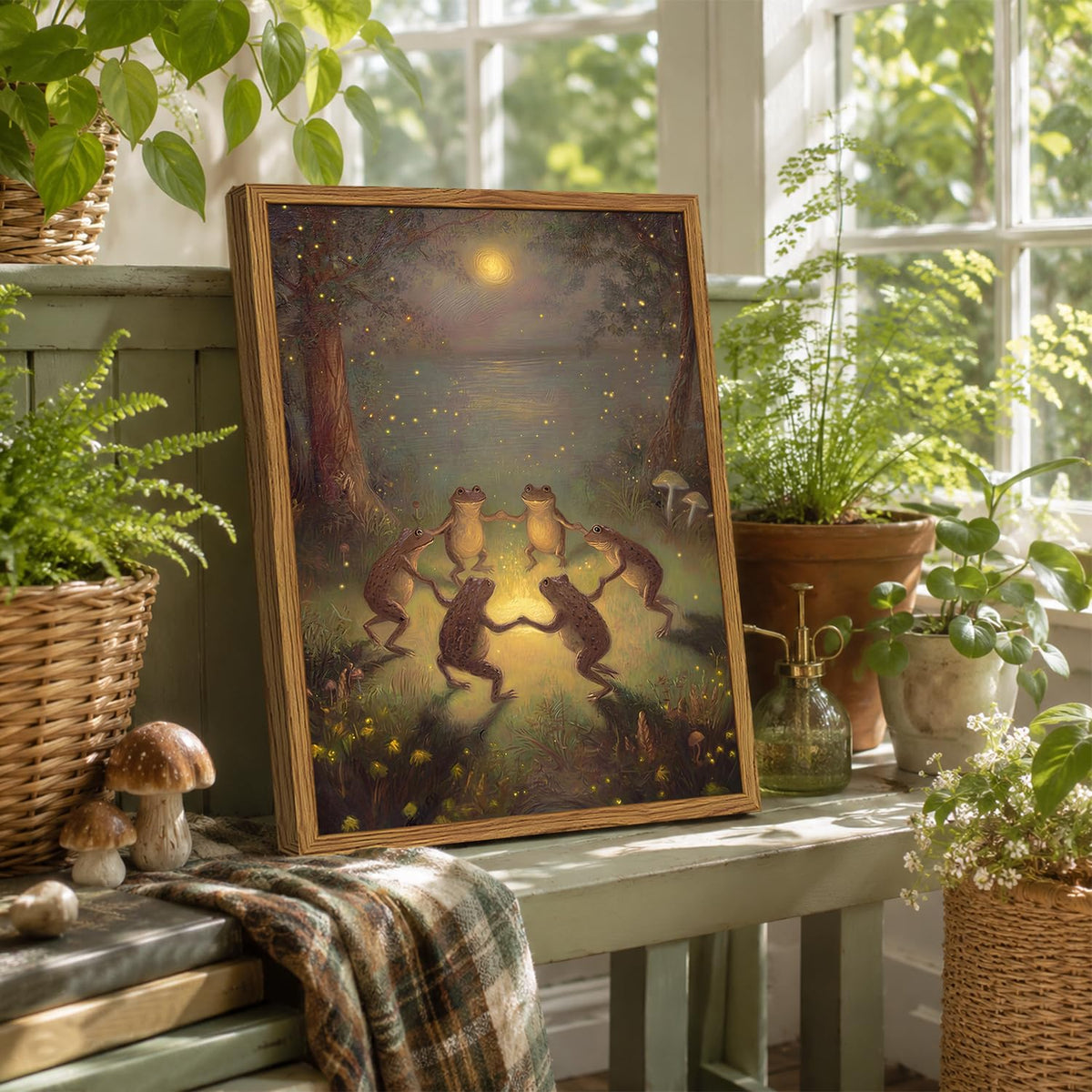 Vintage Framed Whimsical Frog Wall Art (Dancing frog / 16"L x 12"W)
