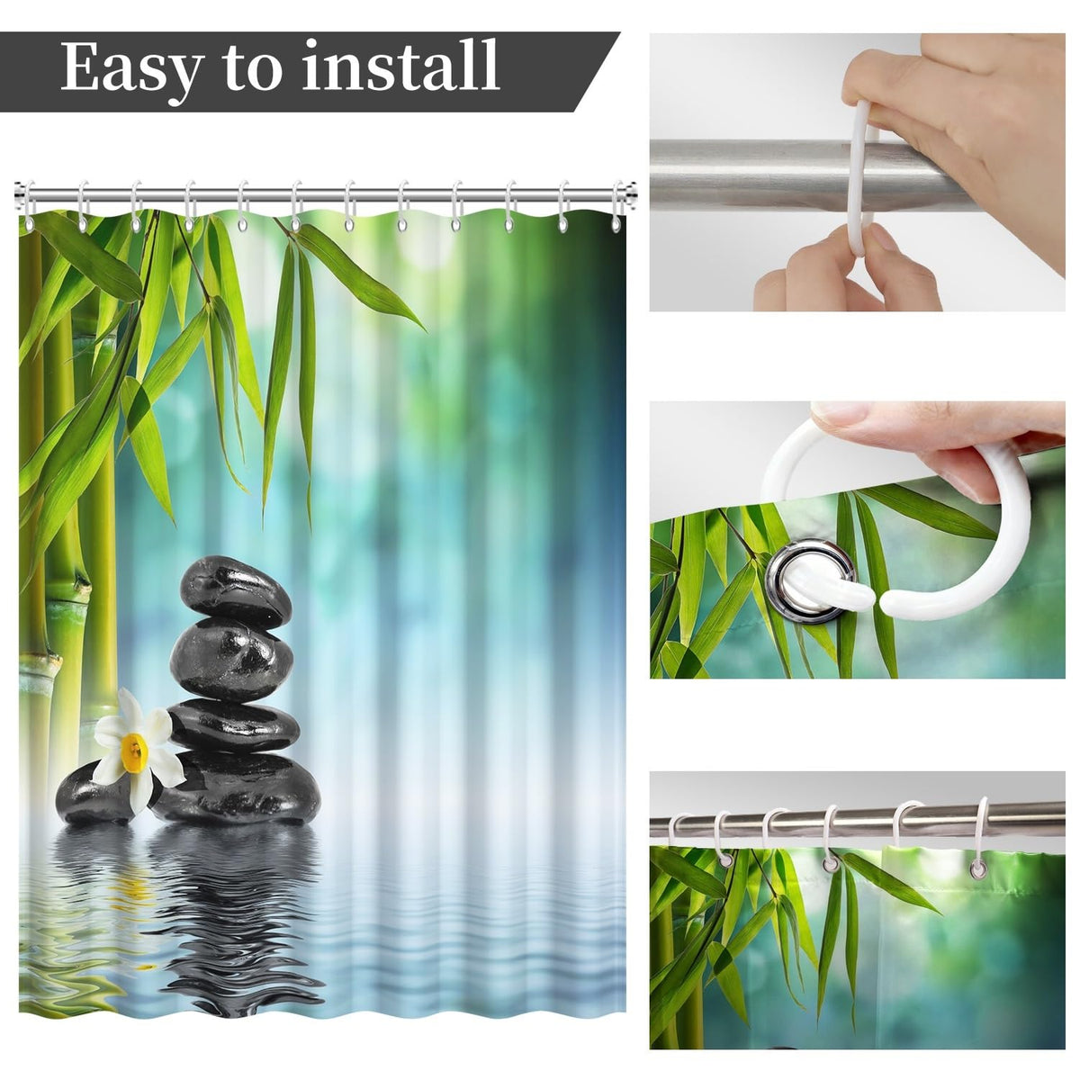 Zen Spa Shower Curtain Zen Stone Shower Curtain Lotus Bamboo Water Reflection Relaxing Meditation Waterproof Cloth Fabric Bathroom Curtains Set with Hooks Bath Bathtub Home Decor 65x72 inch (65"W x 72"L (Pack of 1) / Green 06)