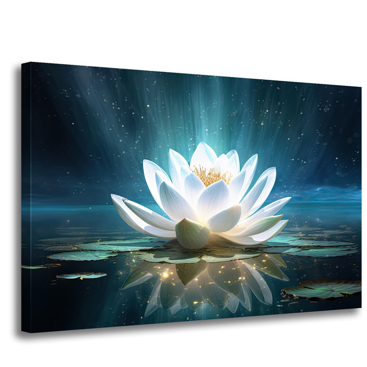 Zen Wall Art White Water Lily Canvas Wall Art Lotus Flower Bloom in Water Print Picture Artwork for Bathroom Yoga Spiritual Living Room Decor (Lotus 09 / 36"L x 24"W)