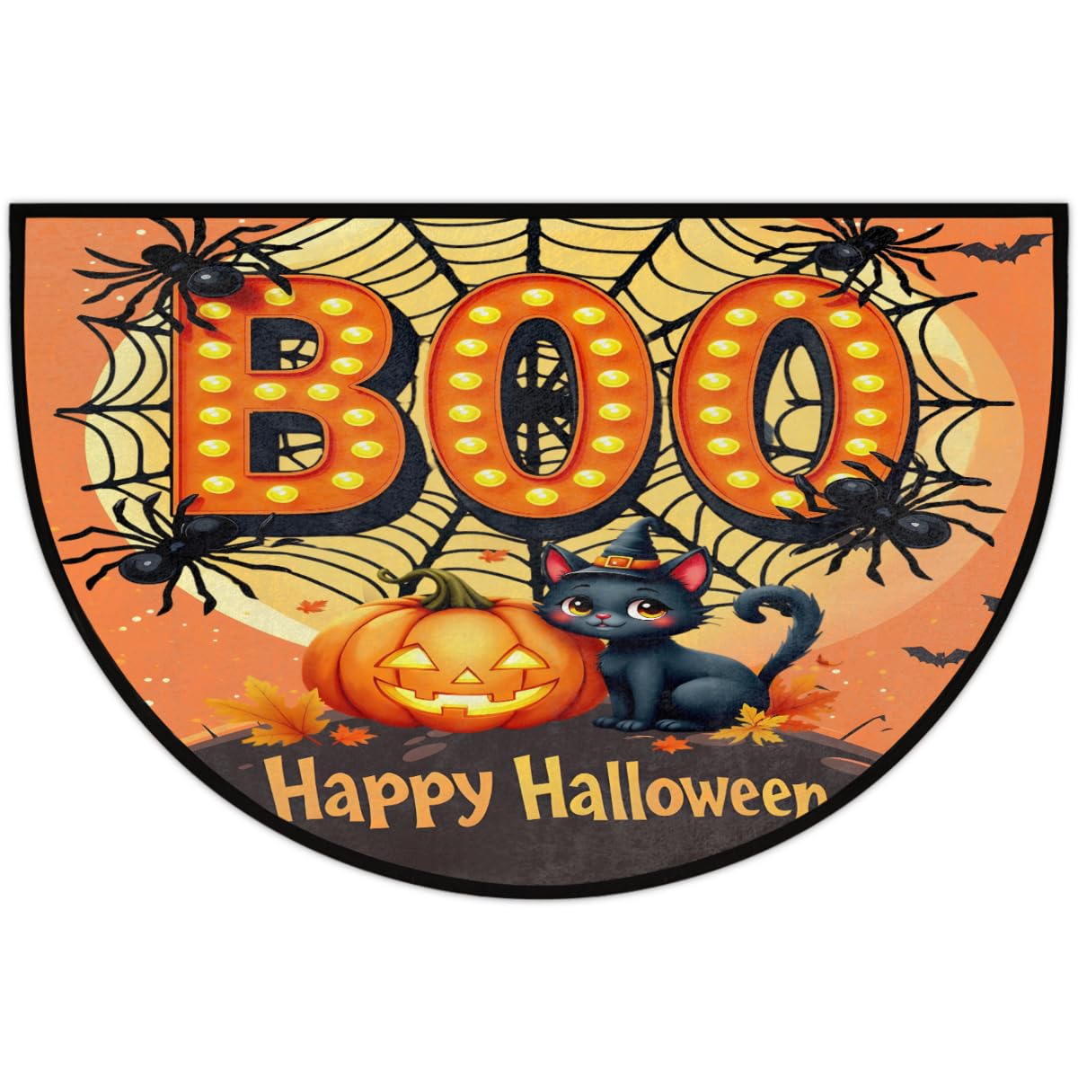 Half Round Door Mat Halloween Cat Spider Pumpkin Non (F 02)