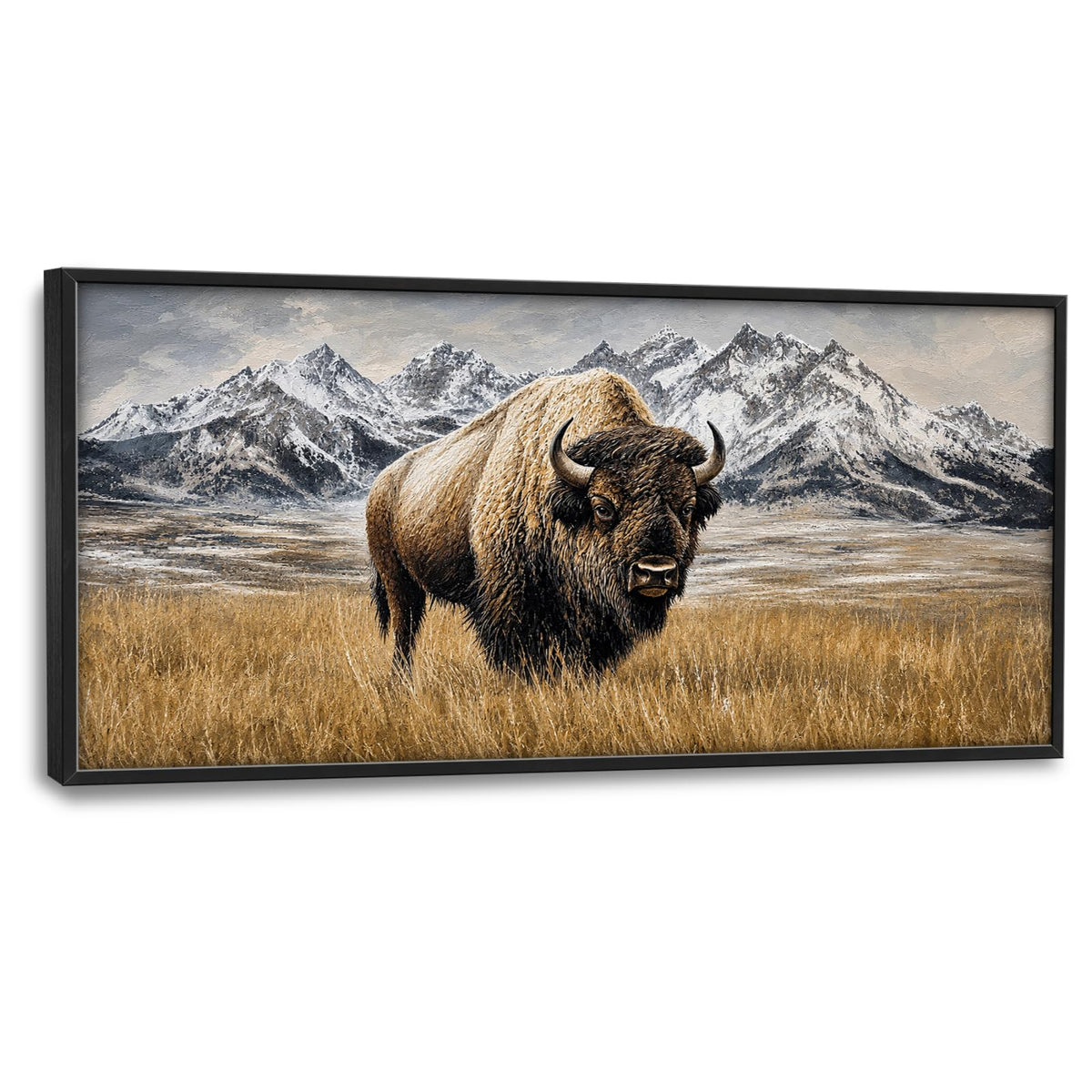 Bison Mountain Landscape Large Wall Art Bison Canvas Framed Wall Decor American Buffalo Pictures Painting Artwork for Living Room Bedroom Office 30"x60" (Bison Mountain / 60"L x 30"W)