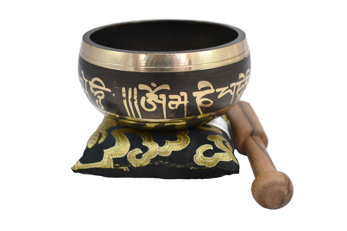 Color Singing Bowl Set with free stick and cushion by Nepalese Handicraft Zone (Black)